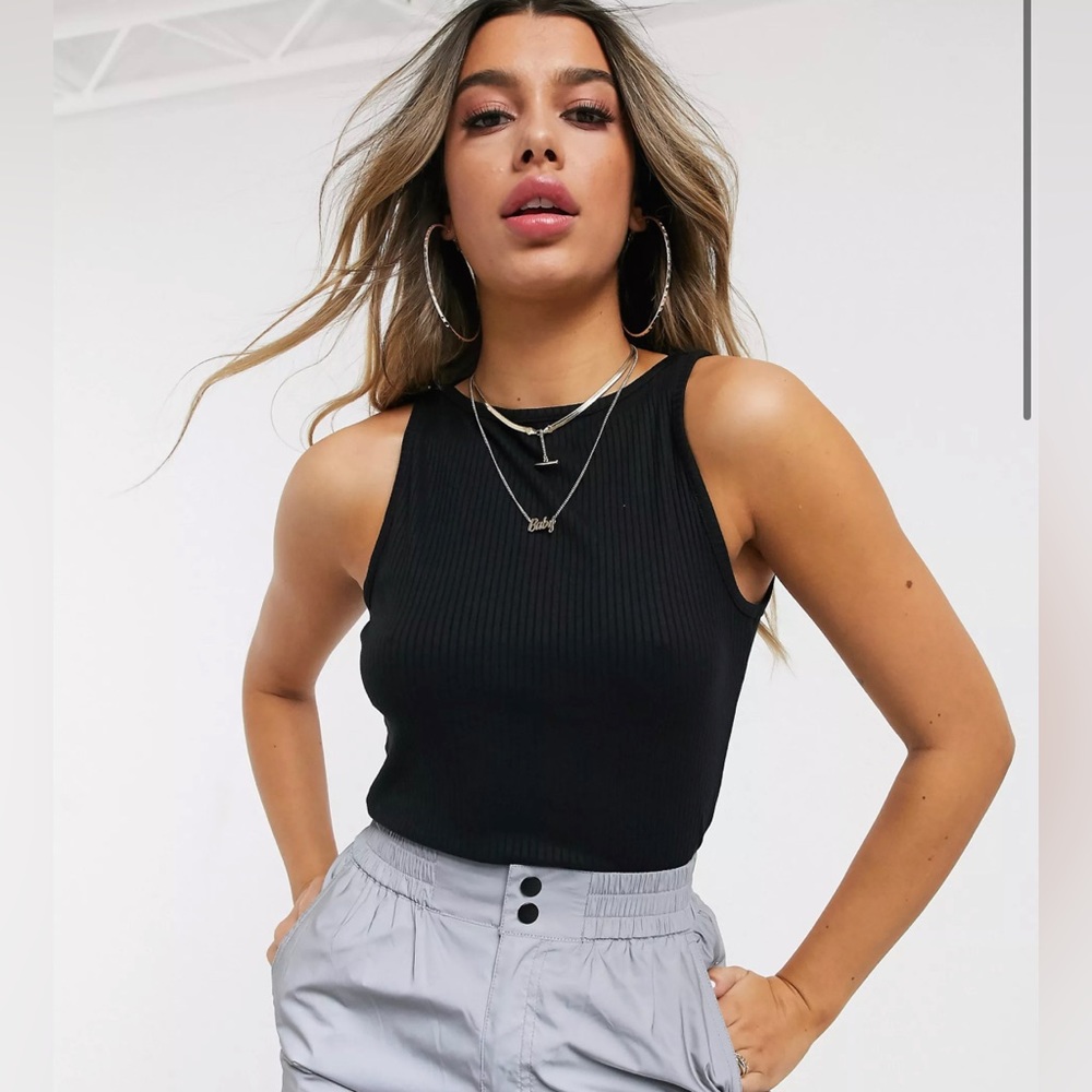 ASOS Black Ribbed High Neck Tank